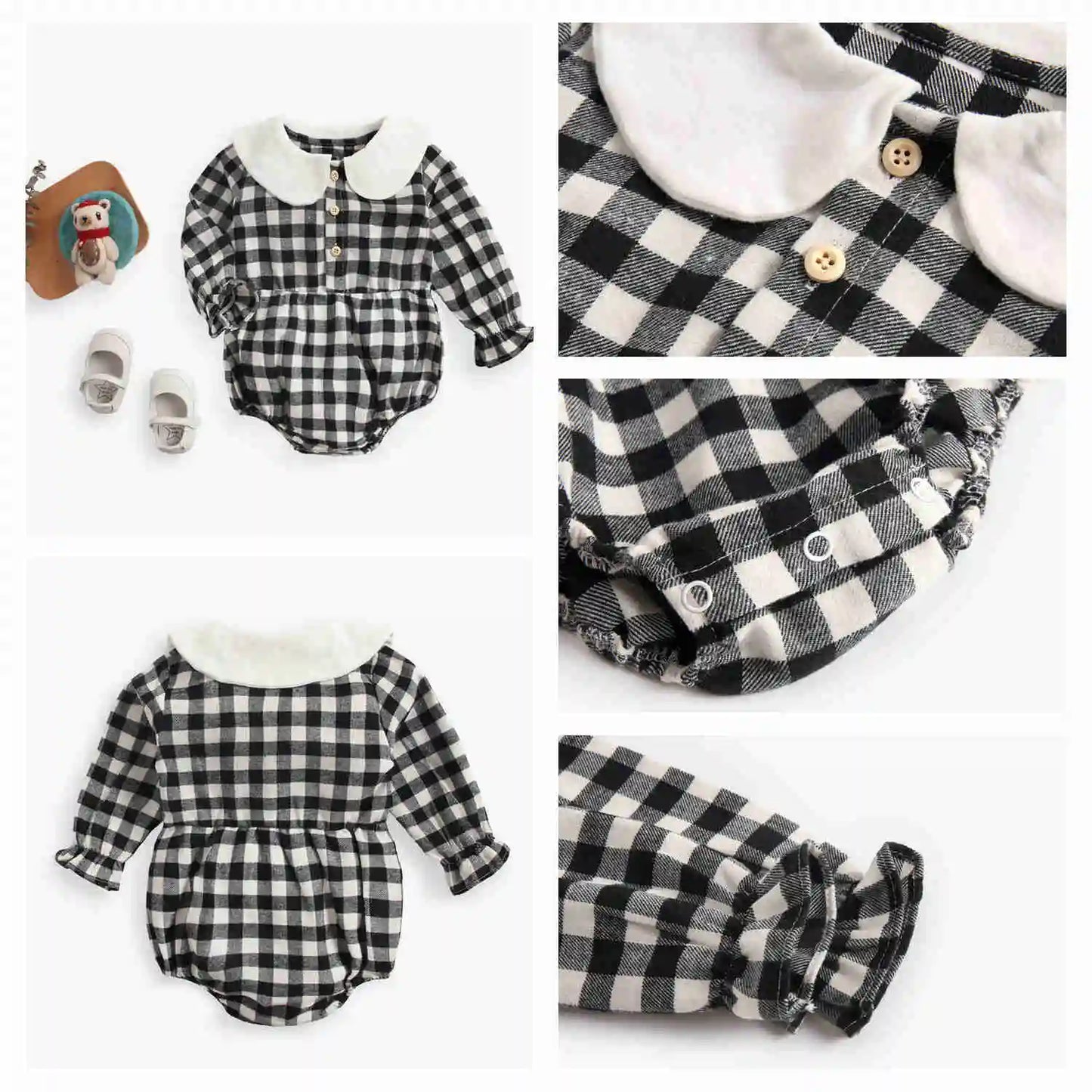 Sanlutoz Princess Newborn Baby Girl Bodysuits Long Sleeve Cotton Baby Clothes Flowers Plaid Cute