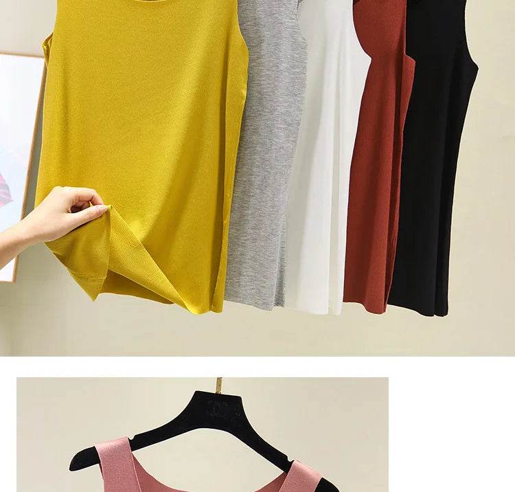 2021 Summer Women seamless Tank Tops O-Neck Casual Sleeveless Vest basic Tee Tops - AIAZ