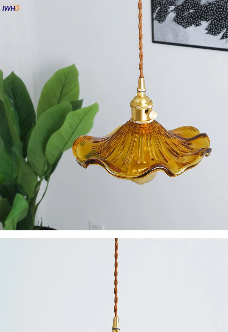 IWHD Nordic Style Simple LED Pendant Light Fixtures Bedroom Living Room Bar Colorful Glass Copper Hanging Lamp Lights Edison