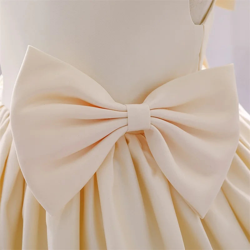Big Bow Princess Sweet Kids Tutu Toddler Birthday Party Newborn Christening Children Baptism Baby Girls Clothes Summer Dresses