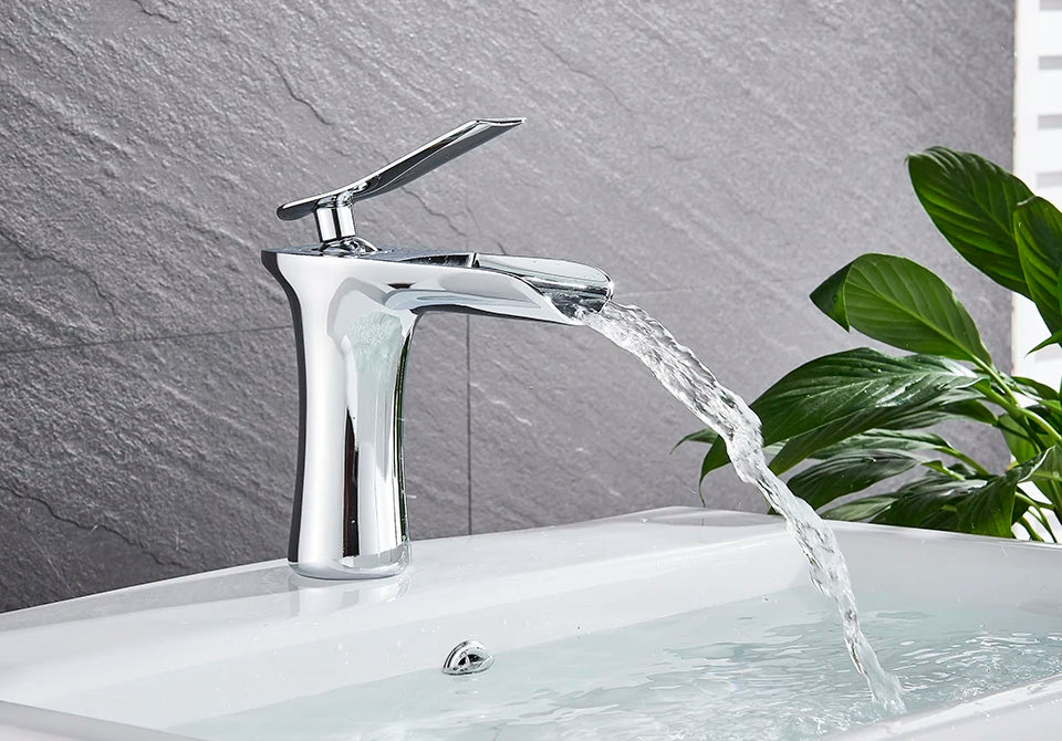 Basin Faucets Waterfall Bathroom Faucet Single handle Basin Mixer Tap Bath Antique Brass Faucet Sink Water Crane Silver Taps
