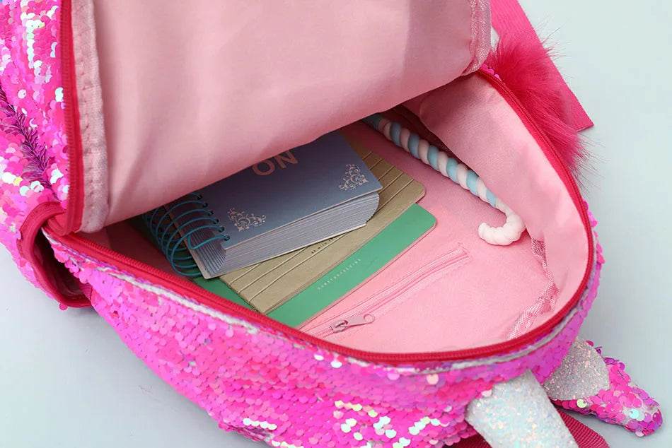 3pcs/set Sequins Unicorn Backpack Fashion Girl Glitter School Book Bag Girls Cute Hologram Laser PU Leather Travel Backpacks - AIAZ