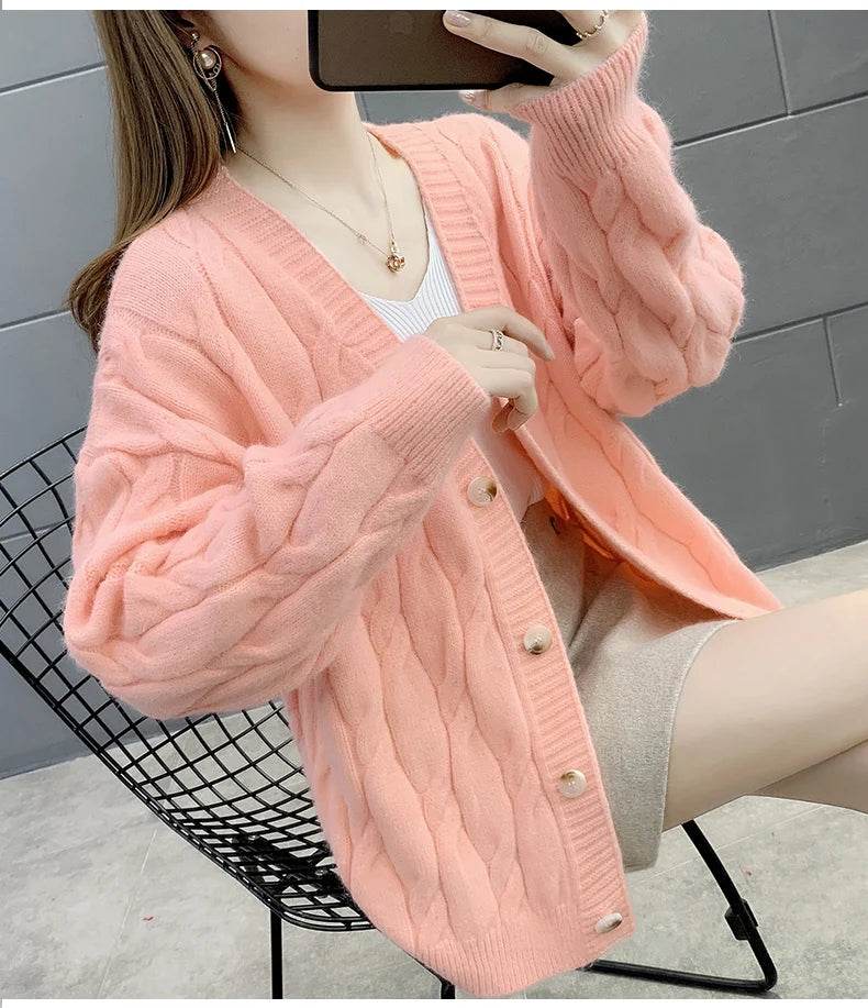 Women's Knitted Cardigan Sweater Loose Fashion New Autumn And Winter Western Style Casual Jacket Coat Women - AIAZ