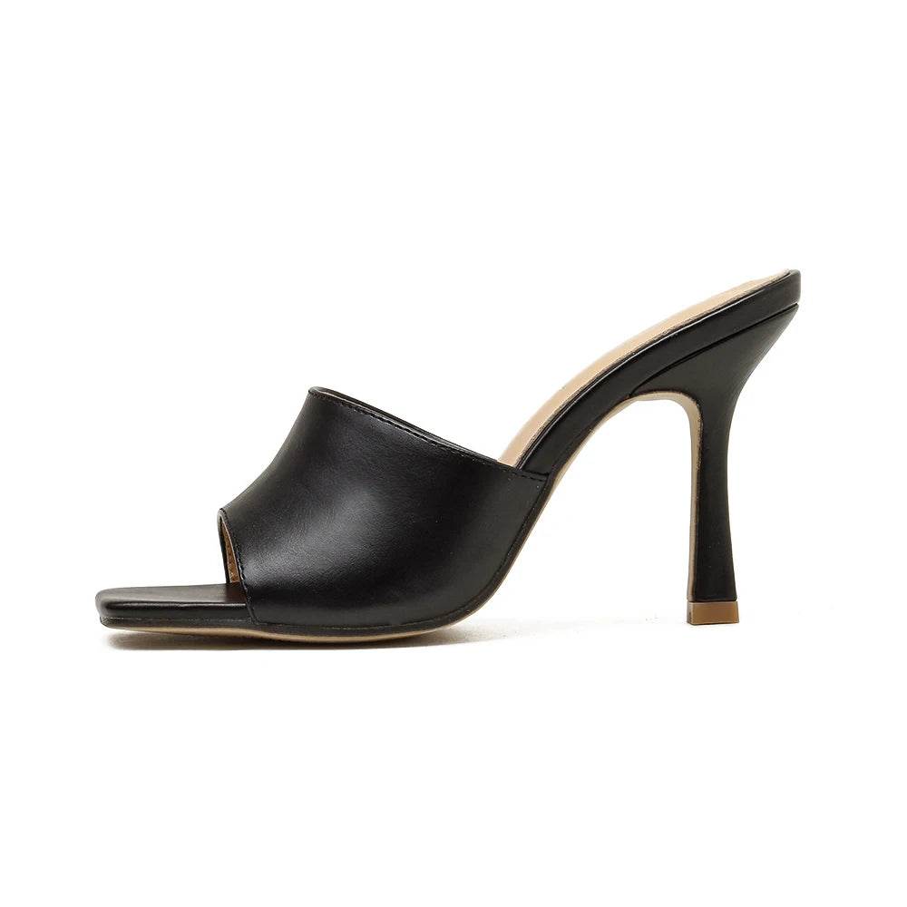 2025 New Summer Women Sandals Square Toe Ladies Heel Mules Sexy Thin High Heels Sandals Slippers Female Fashion Woman Shoes - AIAZ