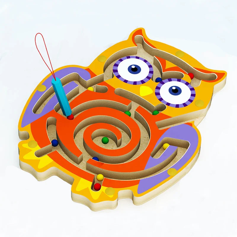 Kids Magnetic Maze Toy Mini Wooden Interactive Maze Pen Driving Beads Maze Puzzle Board Game Eduactional Toys for Toddlers Baby