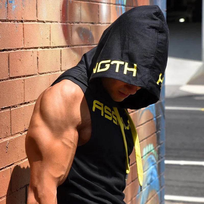 Men Tank Tops Gym Clothing Fitness Sleeveless hoodies Vests Cotton Singlets Men Joggers vest Bodybuilding casual Clothing - AIAZ