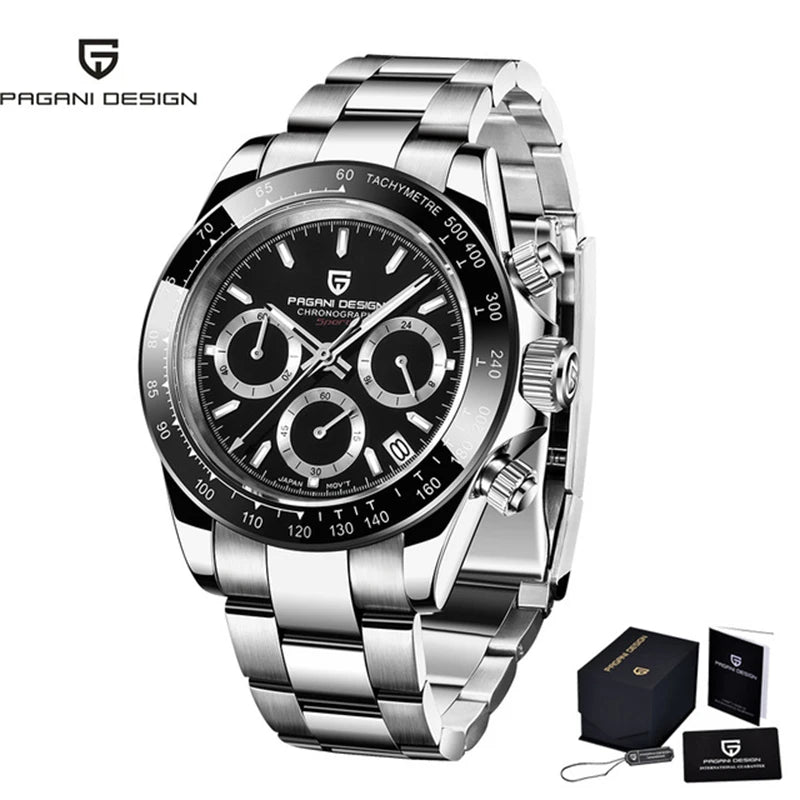 PAGANI DESIGN 2025 New Black Mens Watches Brand Luxury Quartz Watch For Men Chronograph Sports Waterproof Luminous Reloj Hombre