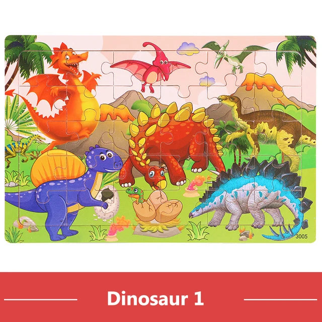 30Pieces Montessori Baby Toys Wooden 3d Puzzle Cartoon Animal Vehicle Cognition Wood Puzzle Learning Educational Toys for Kids