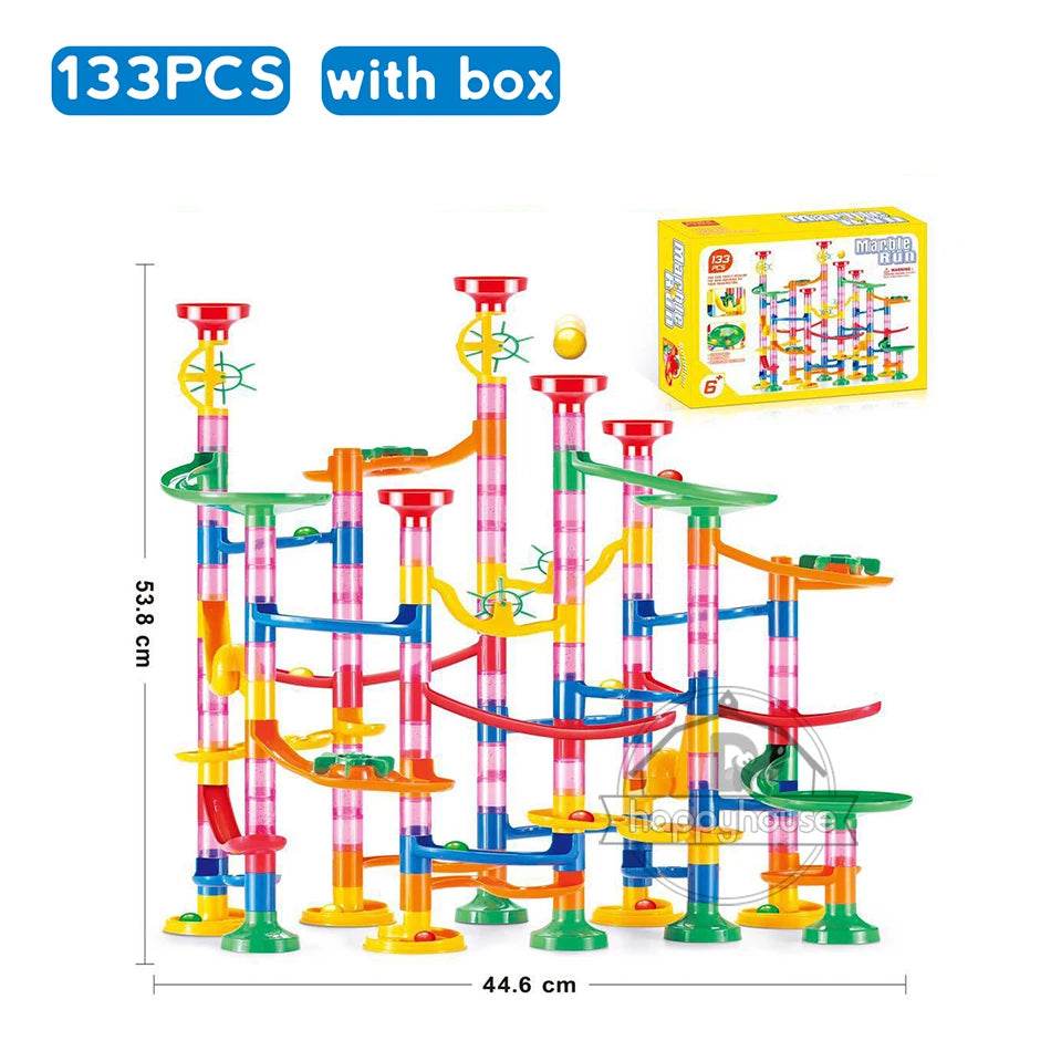 Marble Run Race Track Building Blocks Kids 3D Maze Ball Roll Toy DIY Marble Run Race Coaster Set 80/105/109/133pc Christmas Gift - AIAZ