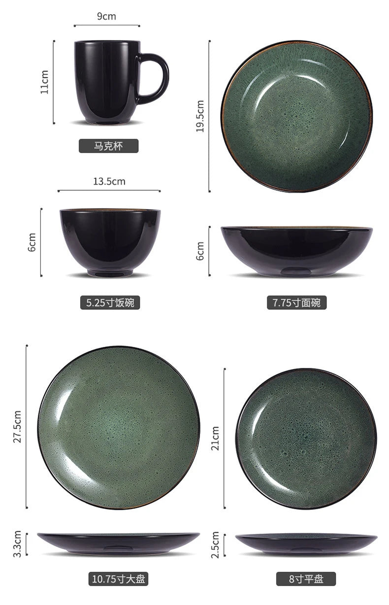 Malachite Green Ceramic Plates And Bowls Set Eco Friendly Porcelain Dinner Cutlery Set Kitchen Dish Plate Spoon Accessories