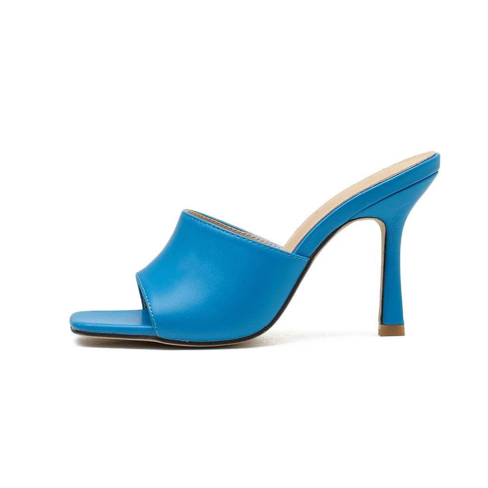 2025 New Summer Women Sandals Square Toe Ladies Heel Mules Sexy Thin High Heels Sandals Slippers Female Fashion Woman Shoes - AIAZ