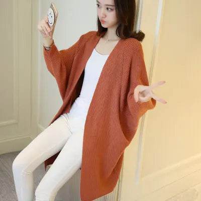 2023 Long Cardigan Women Sweater Autumn Winter Bat Sleeve Knitted Sweater Femme Jacket Loose Ladies Sweaters Cardigans New - AIAZ