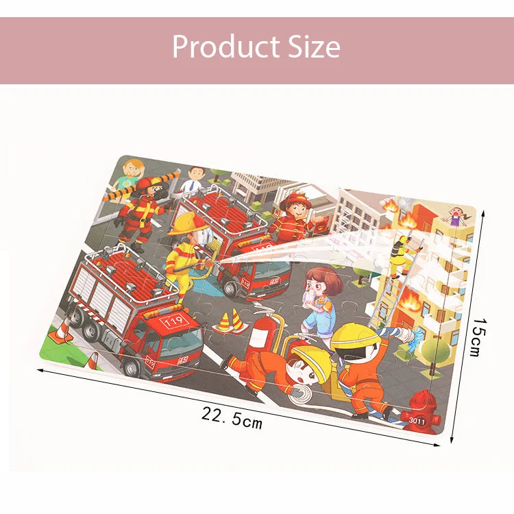 30Pieces Montessori Baby Toys Wooden 3d Puzzle Cartoon Animal Vehicle Cognition Wood Puzzle Learning Educational Toys for Kids