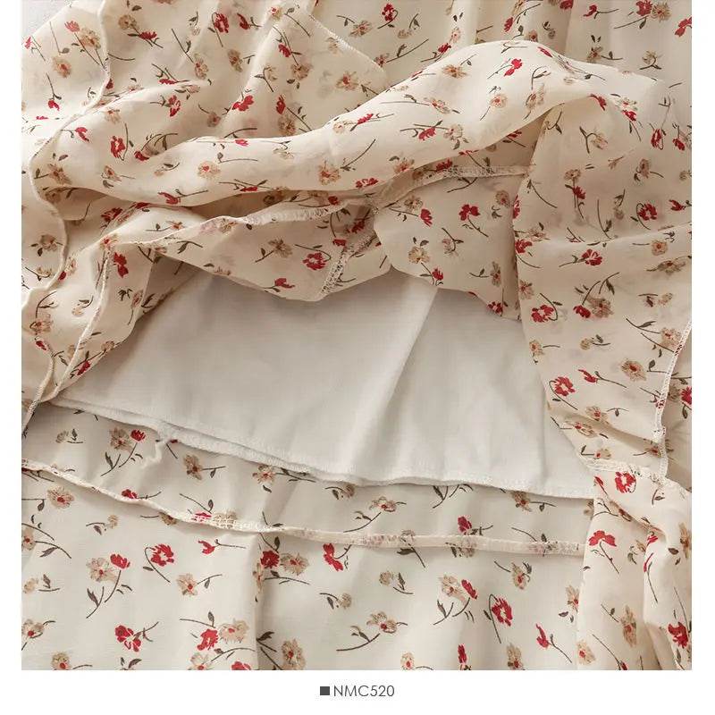 Skirts Women High Waist All-match Fashion Elegant Female Chiffon Flower Lovely Irregular Hem Ruffles Chic Streetwear Leisure - AIAZ