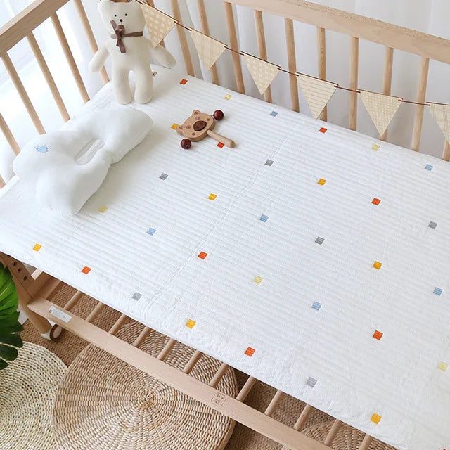 Korean Pure Cotton Quilted Baby Cot Crib Fitted Sheet Bear Cherry Loquat Embroidery Kids Infant Cradle Bed Sheets Mattress Cover