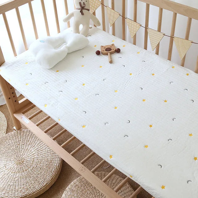 Korean Pure Cotton Quilted Baby Cot Crib Fitted Sheet Bear Cherry Loquat Embroidery Kids Infant Cradle Bed Sheets Mattress Cover