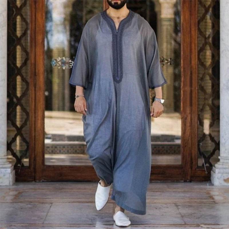New Fashion Dubai Casual Kaftan Robe Stripes Muslim Dresses Abaya Shirt for Mens - AIAZ