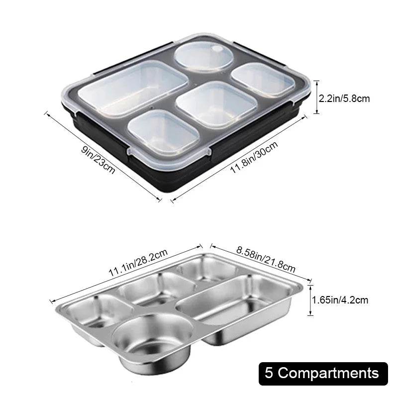 BOZZH Stainless Steel Lunch Box Bento Box For Kids 5 Microwave Plastic Food Container With Compartment Leak-Proof Food Box - AIAZ