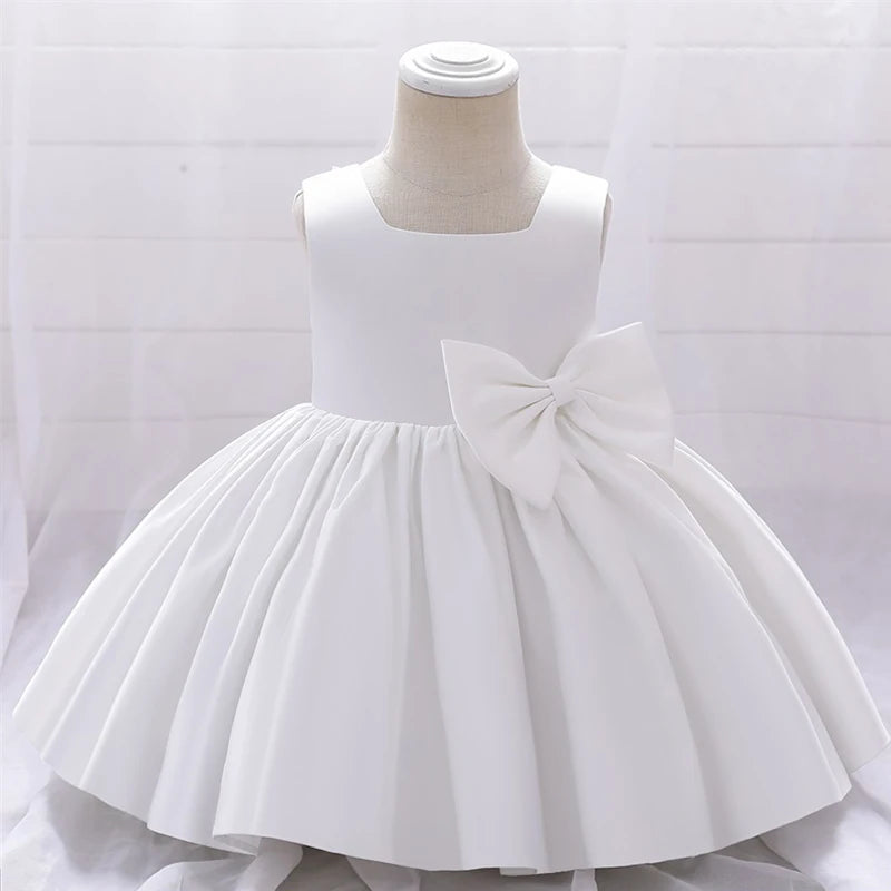 Big Bow Princess Sweet Kids Tutu Toddler Birthday Party Newborn Christening Children Baptism Baby Girls Clothes Summer Dresses