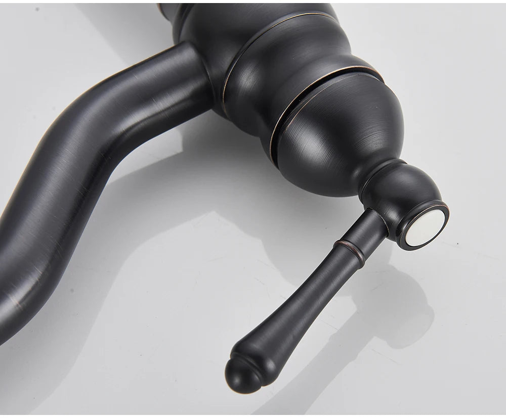 POIQIHY Antique Brass Basin Vessel Sink Faucet Deck Mounted One Hole Cold Hot Water Cold Hot Mixer Tap Bathroom Faucet  1 Hole