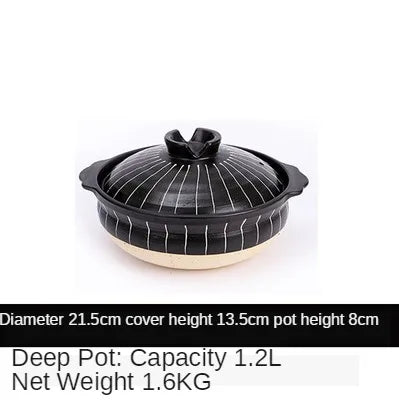Ceramic Casserole Japanese Black Round 0.5-3L Multiple Size Cooking Pot Pan Household Kitchen Supplies Saucepan Cookware