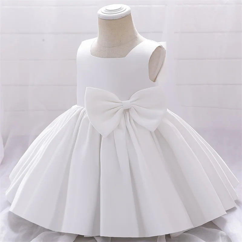 Big Bow Princess Sweet Kids Tutu Toddler Birthday Party Newborn Christening Children Baptism Baby Girls Clothes Summer Dresses