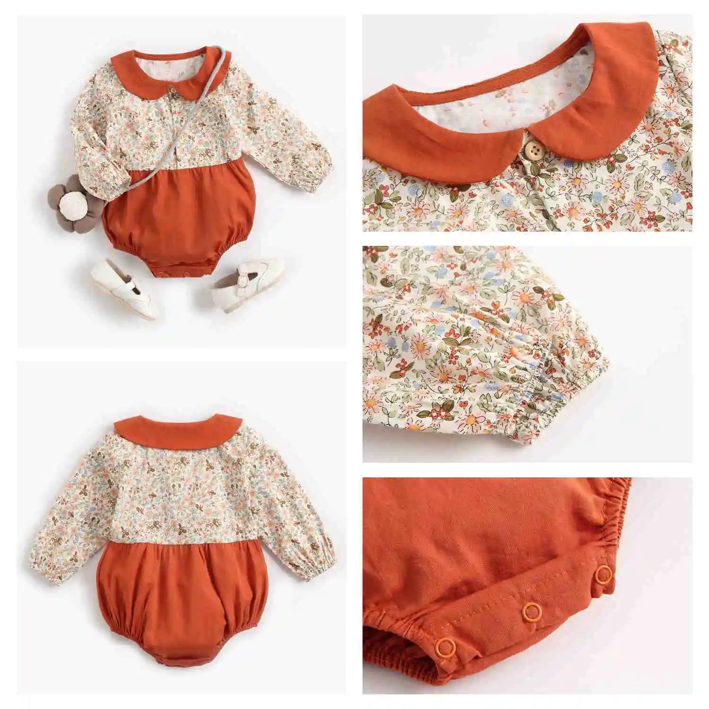 Sanlutoz Princess Newborn Baby Girl Bodysuits Long Sleeve Cotton Baby Clothes Flowers Plaid Cute