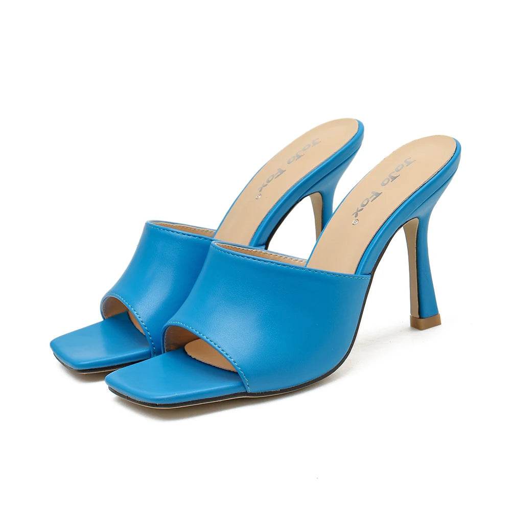 2025 New Summer Women Sandals Square Toe Ladies Heel Mules Sexy Thin High Heels Sandals Slippers Female Fashion Woman Shoes - AIAZ