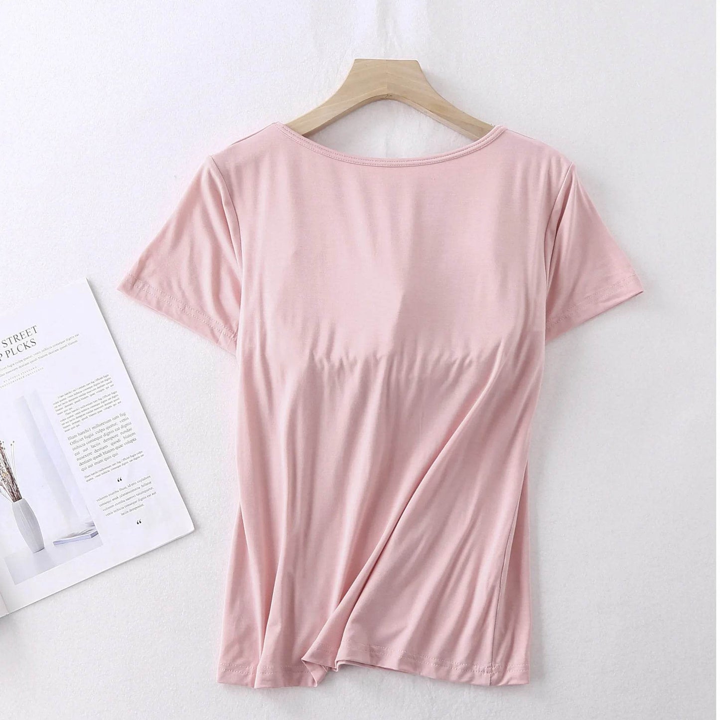 Modal cotton pyjama femme new pijamas women chest pad short sleeve pajamas set large size bra-cup loose shorts sleepwear set - AIAZ