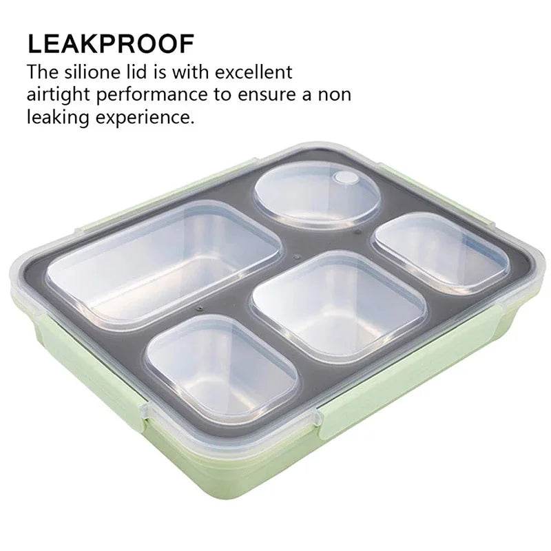BOZZH Stainless Steel Lunch Box Bento Box For Kids 5 Microwave Plastic Food Container With Compartment Leak-Proof Food Box - AIAZ