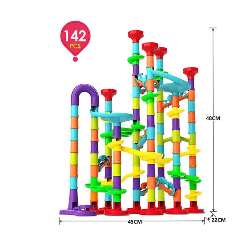 Marble Run Race Track Building Blocks Kids 3D Maze Ball Roll Toy DIY Marble Run Race Coaster Set 80/105/109/133pc Christmas Gift - AIAZ