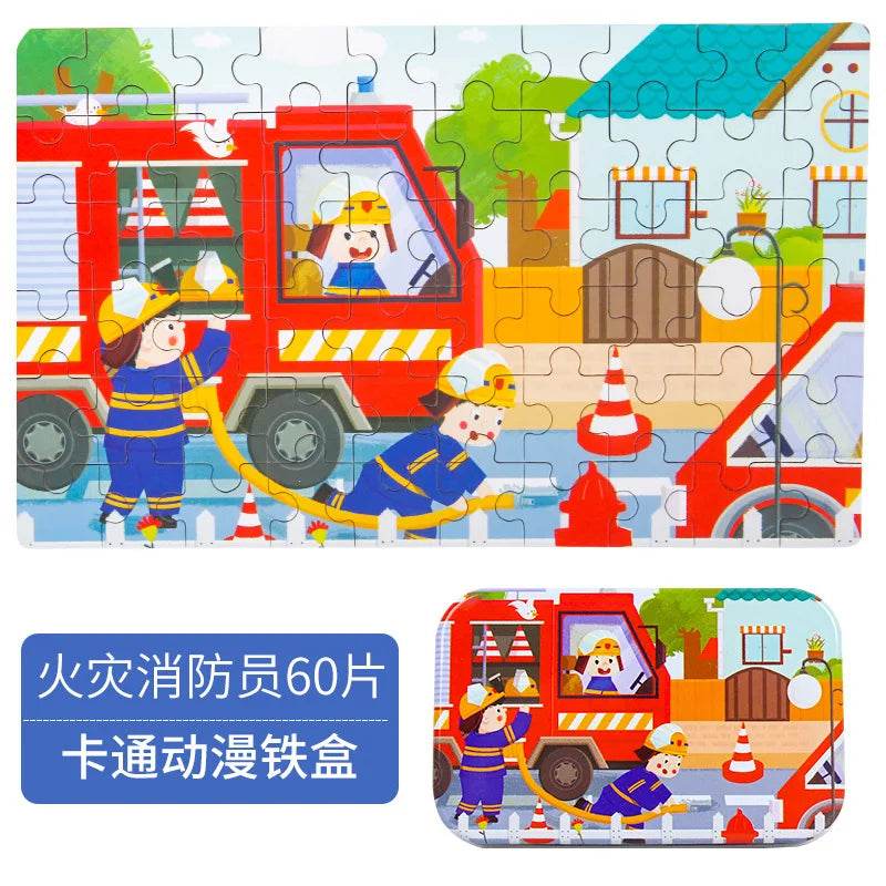 Hot New 60 Pieces Wooden Puzzle Toys for Children Cartoon Vehicle Animal Wood Jigsaw Baby Learning Educational Toy Kids Gift - AIAZ