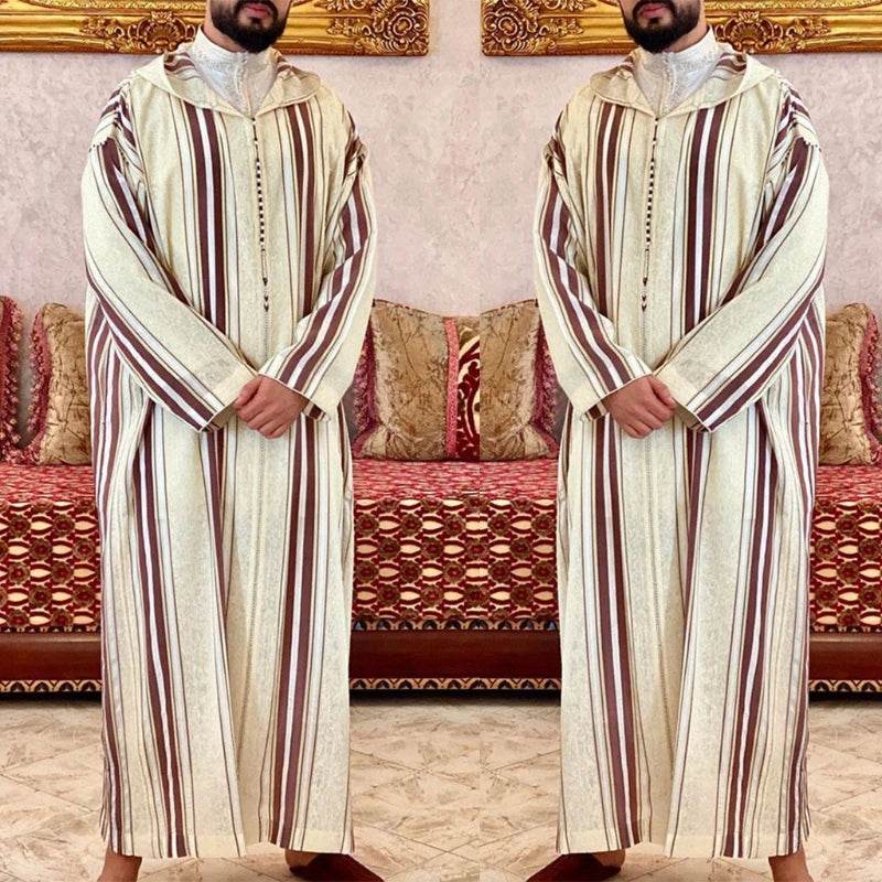 New Fashion Dubai Casual Kaftan Robe Stripes Muslim Dresses Abaya Shirt for Mens - AIAZ
