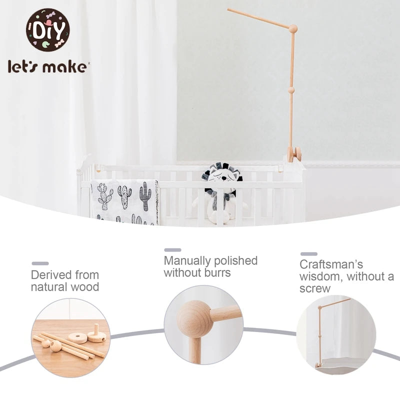 3pc/set Baby Wooden Bed Bell Bracket Mobile Hanging Rattles Toy Hanger Baby Crib Mobile Bed Bell Wood Toy Holder Arm Bracket