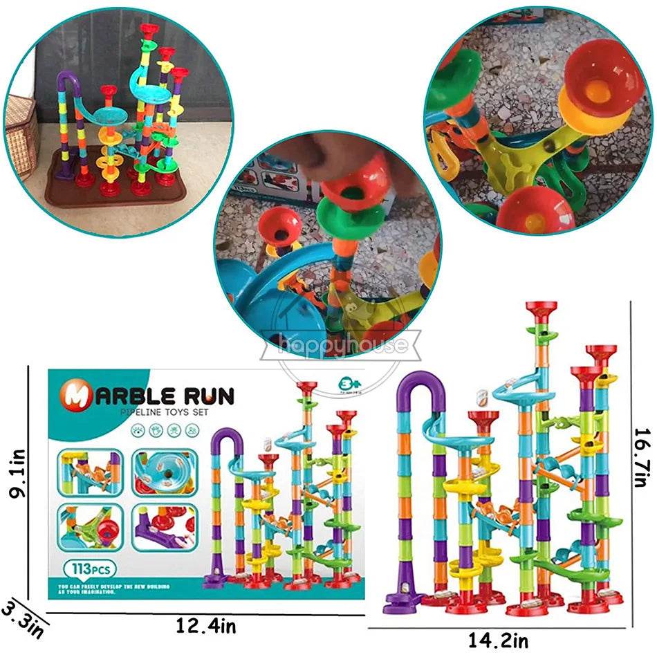 Marble Run Race Track Building Blocks Kids 3D Maze Ball Roll Toy DIY Marble Run Race Coaster Set 80/105/109/133pc Christmas Gift - AIAZ
