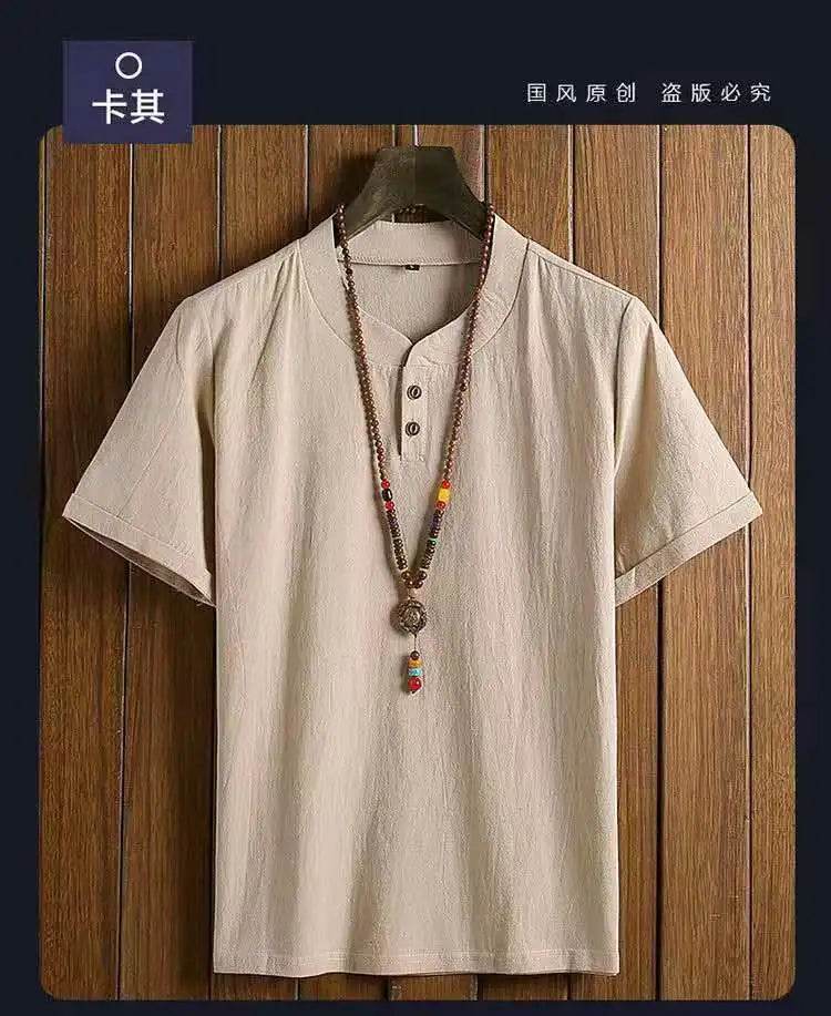(Shirt + trousers) summer fashion men shirt Man Cotton and linen shirts Short sleeve men's casual shirts men full size M-5XL - AIAZ