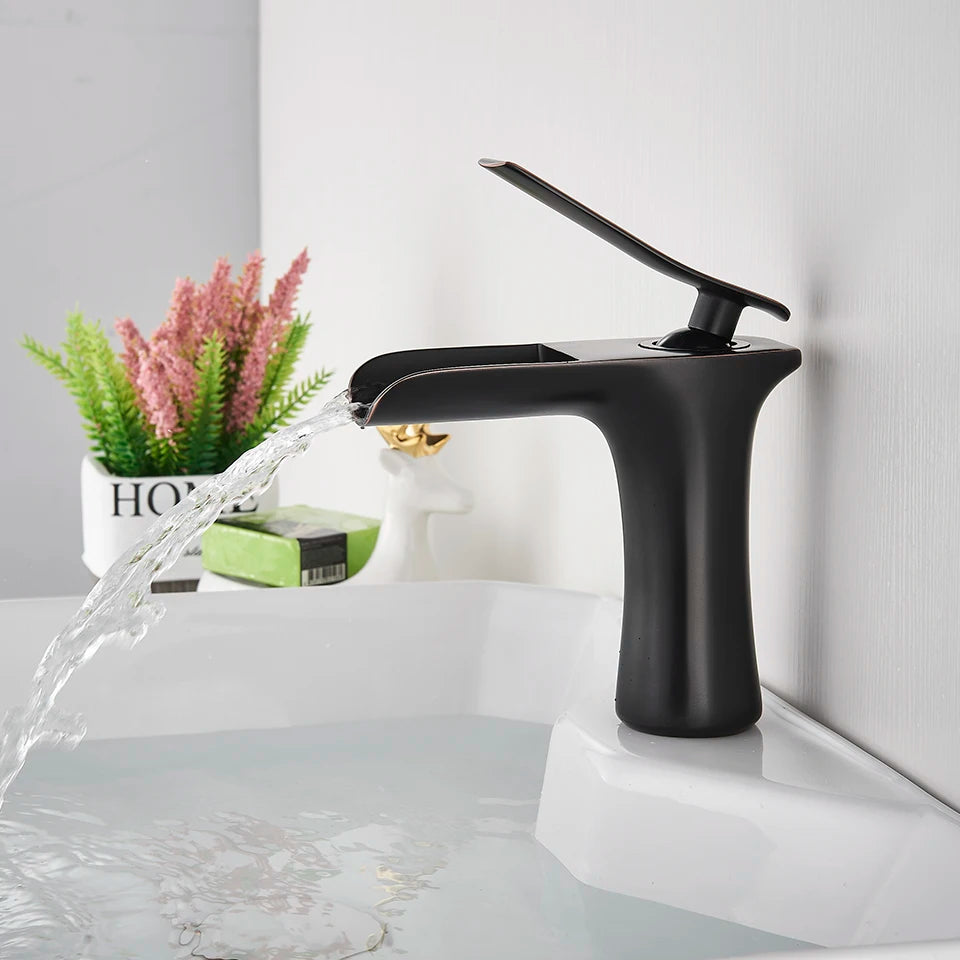 Basin Faucets Waterfall Bathroom Faucet Single handle Basin Mixer Tap Bath Antique Brass Faucet Sink Water Crane Silver Taps