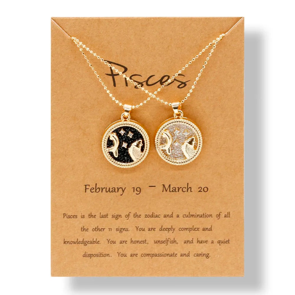 Fashion 12 Constellation Necklace For Women Men Gold Color Chain Zodiac Sign Round Pendant Necklace Couple Jewelry Birthday Gift