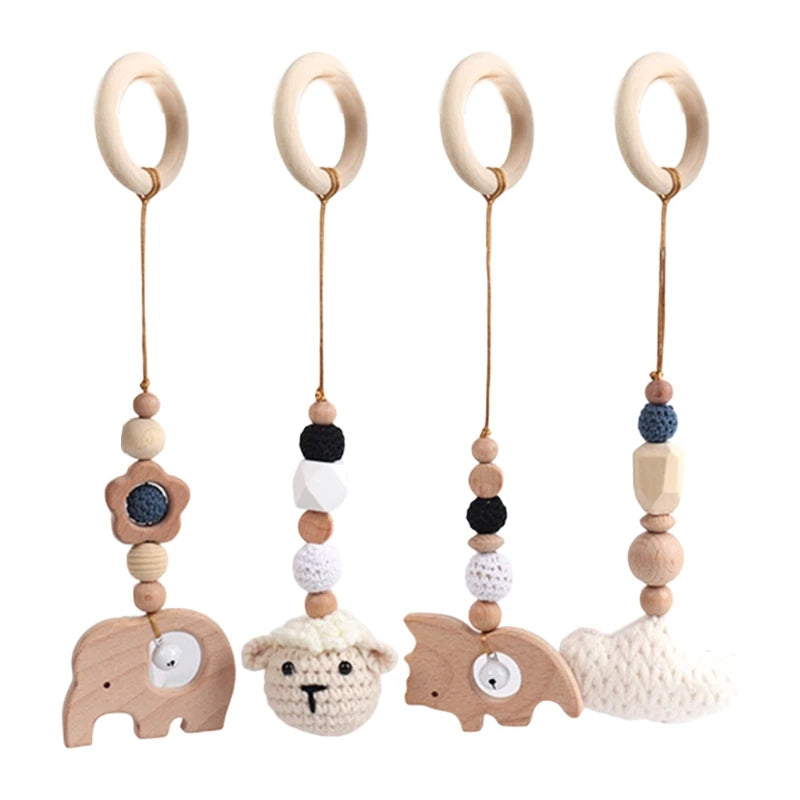 3/4Pcs/Set Nordic Cartoon Baby Wooden Rabbit Ear Toy Pendant Gym Fitness Rack Ornament Toddler Infant Room Decorations