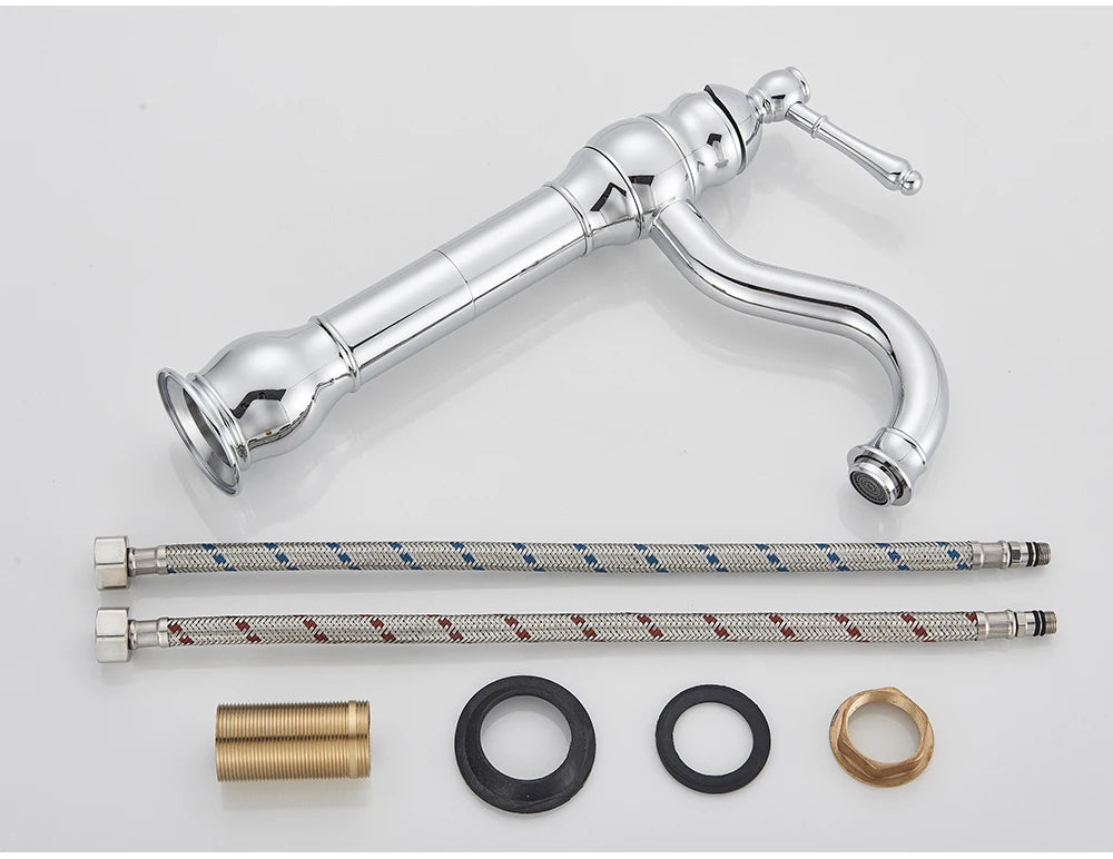 POIQIHY Antique Brass Basin Vessel Sink Faucet Deck Mounted One Hole Cold Hot Water Cold Hot Mixer Tap Bathroom Faucet  1 Hole