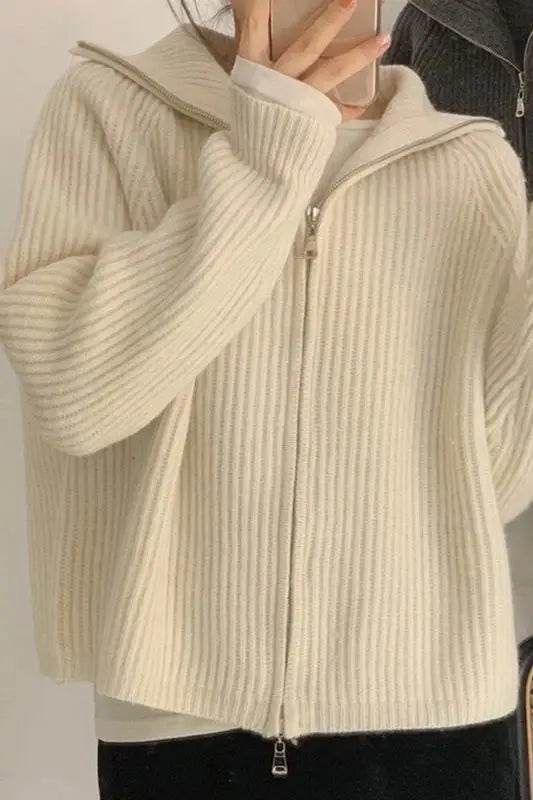 Sweater Cardigan Women Spring New Solid Vintage All-match Elegant Zipper Loose Daily Soft Sweet Simple Casual Knitwear Chic Teen - AIAZ