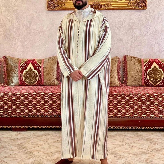 New Fashion Dubai Casual Kaftan Robe Stripes Muslim Dresses Abaya Shirt for Mens - AIAZ
