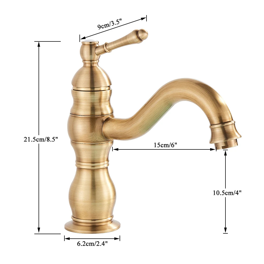 POIQIHY Antique Brass Basin Vessel Sink Faucet Deck Mounted One Hole Cold Hot Water Cold Hot Mixer Tap Bathroom Faucet  1 Hole