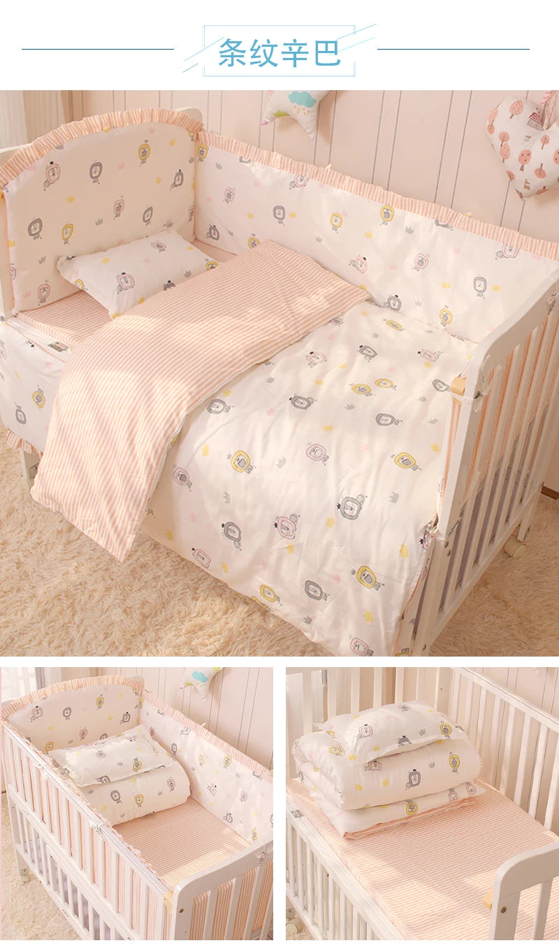 6/9pcs Elephant Baby Bedding Set Cotton Bedroom Decor Baby Girl Boy Crib Bed Linens Bed Bumper 120*60/120*70cm