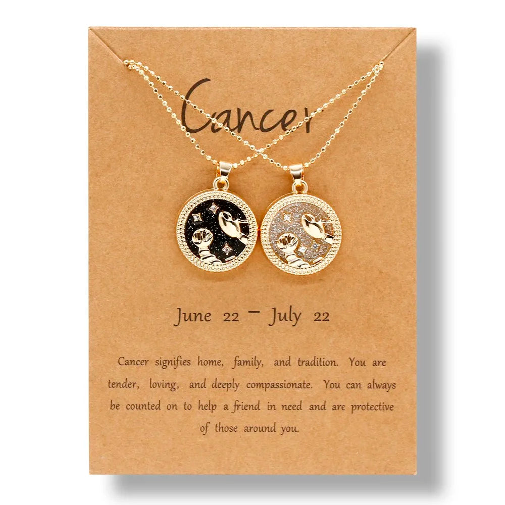 Fashion 12 Constellation Necklace For Women Men Gold Color Chain Zodiac Sign Round Pendant Necklace Couple Jewelry Birthday Gift