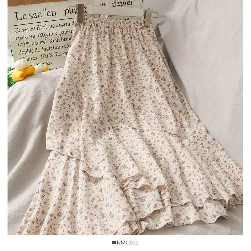 Skirts Women High Waist All-match Fashion Elegant Female Chiffon Flower Lovely Irregular Hem Ruffles Chic Streetwear Leisure - AIAZ