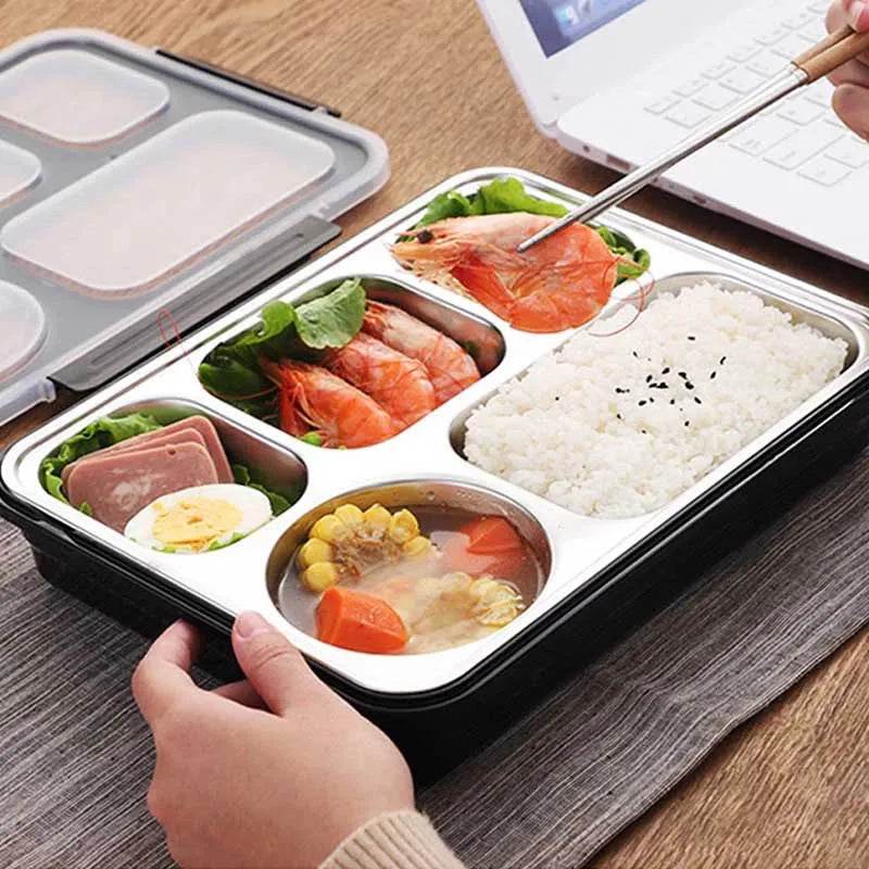 BOZZH Stainless Steel Lunch Box Bento Box For Kids 5 Microwave Plastic Food Container With Compartment Leak-Proof Food Box - AIAZ