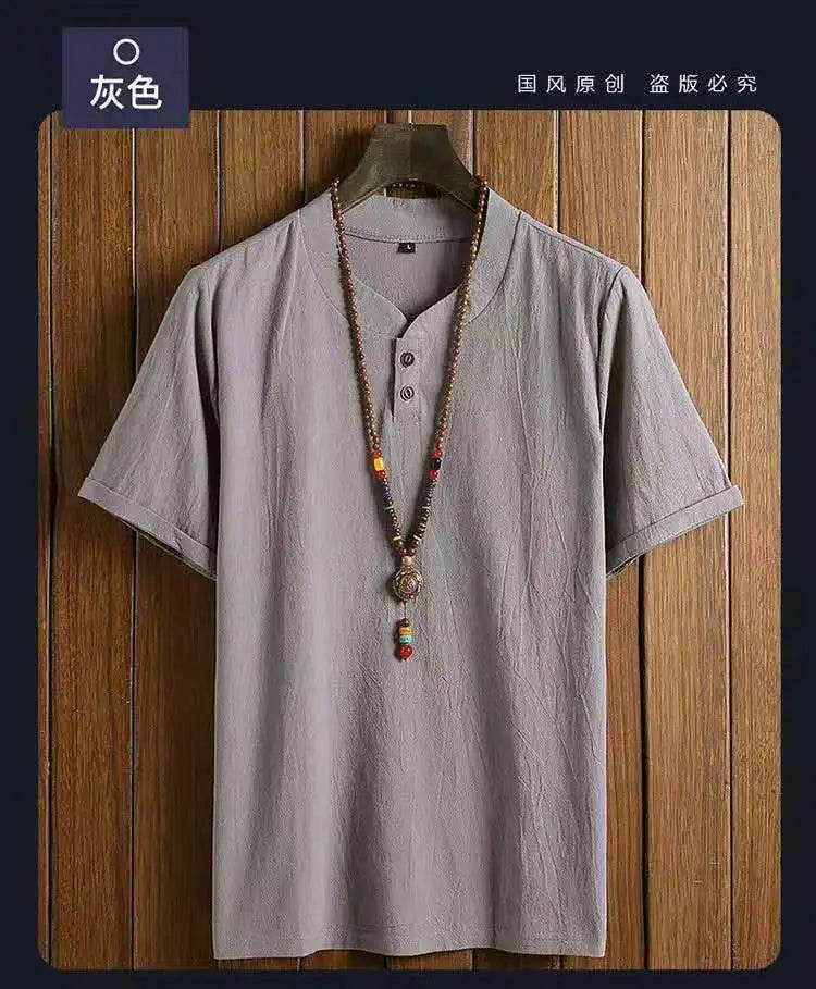 (Shirt + trousers) summer fashion men shirt Man Cotton and linen shirts Short sleeve men's casual shirts men full size M-5XL - AIAZ