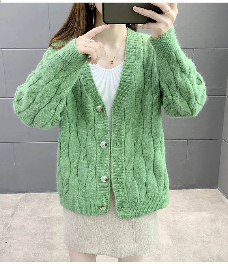Women's Knitted Cardigan Sweater Loose Fashion New Autumn And Winter Western Style Casual Jacket Coat Women - AIAZ