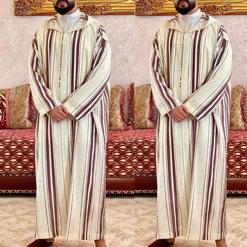 New Fashion Dubai Casual Kaftan Robe Stripes Muslim Dresses Abaya Shirt for Mens - AIAZ